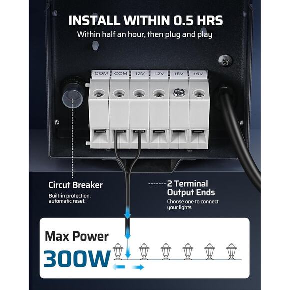 DEWENWILS 300W Low Voltage Landscape Lighting Transformer, 120V to 12/15V AC, - Picture 4 of 7